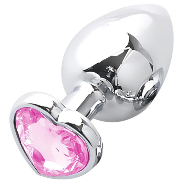 Sunfo - metalen anaalplug met hartvormige steen (zilver-roze)