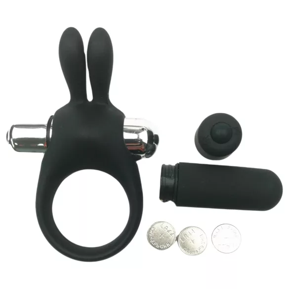 Pulselock Vantr - vibrerende penisring met konijntje (zwart) - 30 mm