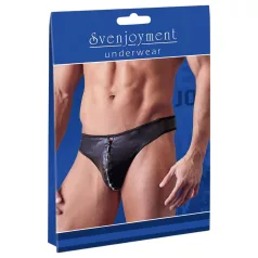   Svenjoyment - heren string - glanzend met strass en rits - zwart