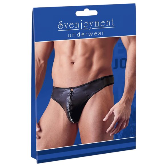Svenjoyment - glanzende herenstring met strass rits (zwart) - XL