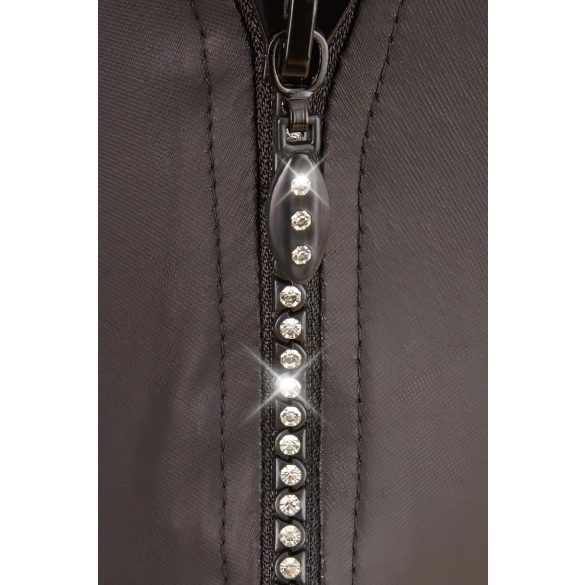 Svenjoyment - glanzende herenstring met strass rits (zwart) - XL