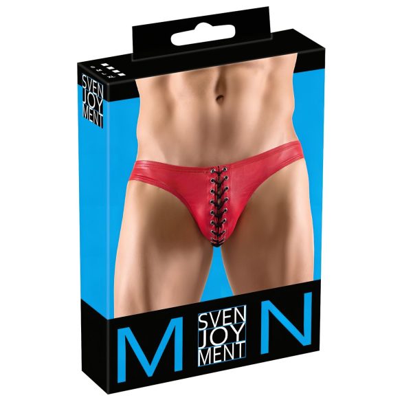 Svenjoyment - Zwarte herenstring met rode vetersluiting