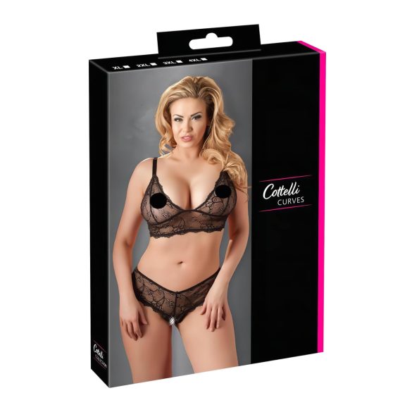Cottelli Plus Size - kanten bh-set (zwart) - XXXXL