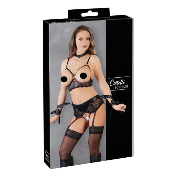 Cottelli Bondage - lingerie set - 5-delig - kant - zwart - XL