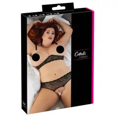 Cottelli Plus Size - bh set met parels - zwart - XL