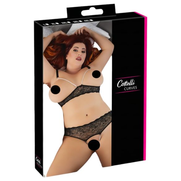 Cottelli Plus Size - bh set met parels - zwart - 3XL