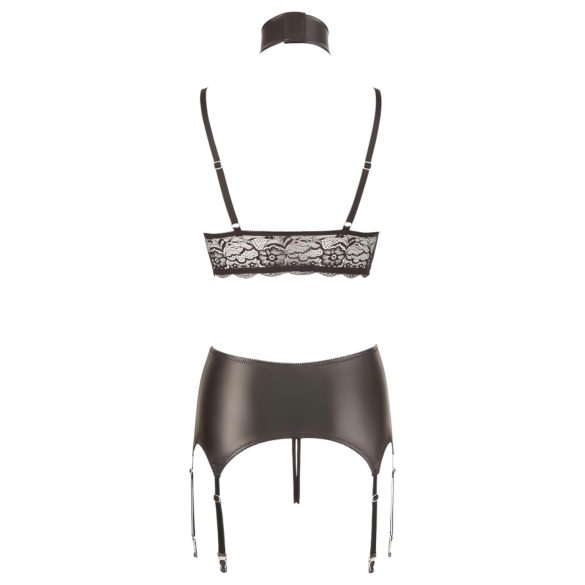 Cottelli Bondage - glanzend kanten lingerie set (4-delig) - M