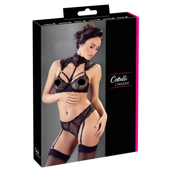 Cottelli - Kanten BH-set met kraag (zwart)