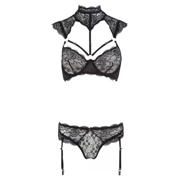 Cottelli - kanten beha-set met kraagje (zwart)
