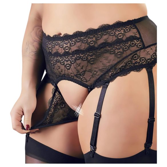 Cottelli Plus Size - stras-lingerieset met kant (zwart)