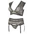 Cottelli Plus Size - stras-lingerieset met kant (zwart)