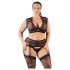 Cottelli Plus Size - stras-lingerieset met kant (zwart) - 2XL