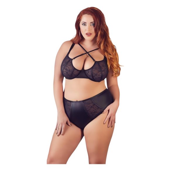 Cottelli Plus Size - Kruisband BH en slip (zwart)