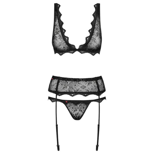 Obsessive Emperita - verfijnd geborduurd lingerieset (zwart) - L/XL