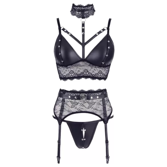 Cottelli Bondage - lingerie set met handboeien - kant - zwart - L
