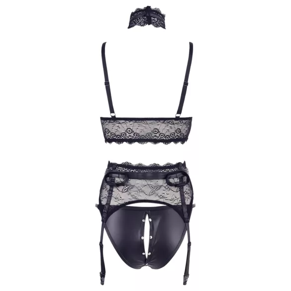 Cottelli Bondage - lingerie set met handboeien - kant - zwart - L