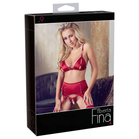 Abierta Fina - glinsterende kettinglingerieset (rood) - L