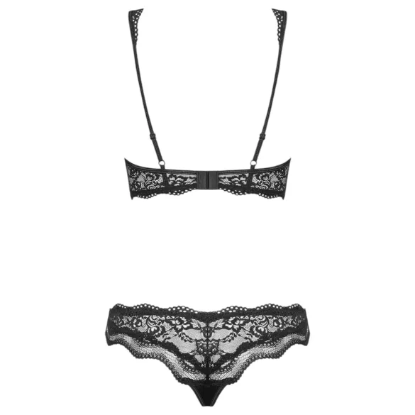 Obsessive Luvae - bh set - bloemenmotief met strass - zwart