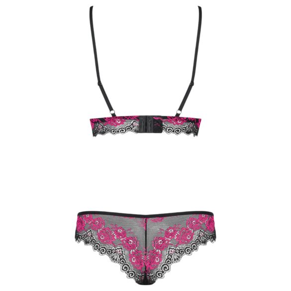 Obsessive Tulia - kant-en-lingerieset (zwart-roze)