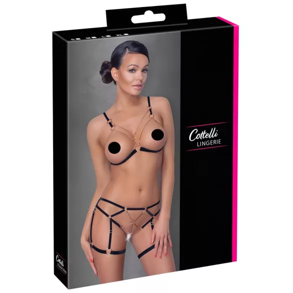 Cottelli - bodyharnas met kettingen - 2-delig - zwart - M