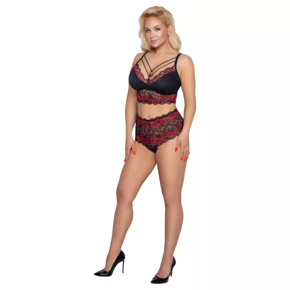 Cottelli Curvies - bloemenkant lingerie set (zwart)