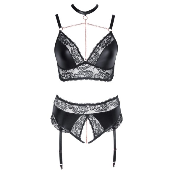 Cottelli Curves - lingerie set - glanzend effect - zwart