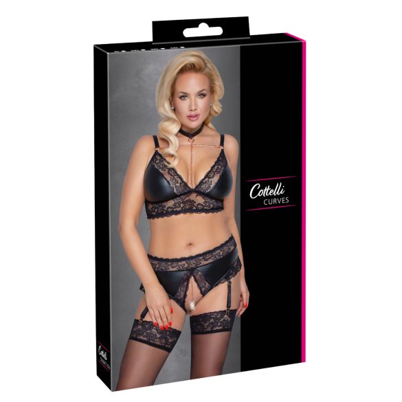 Cottelli Curves - lingerie set - glanzend effect - zwart - 3XL