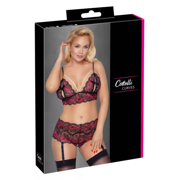 Cottelli Curves - bloemen open bh-set (zwart) - 3XL/4XL