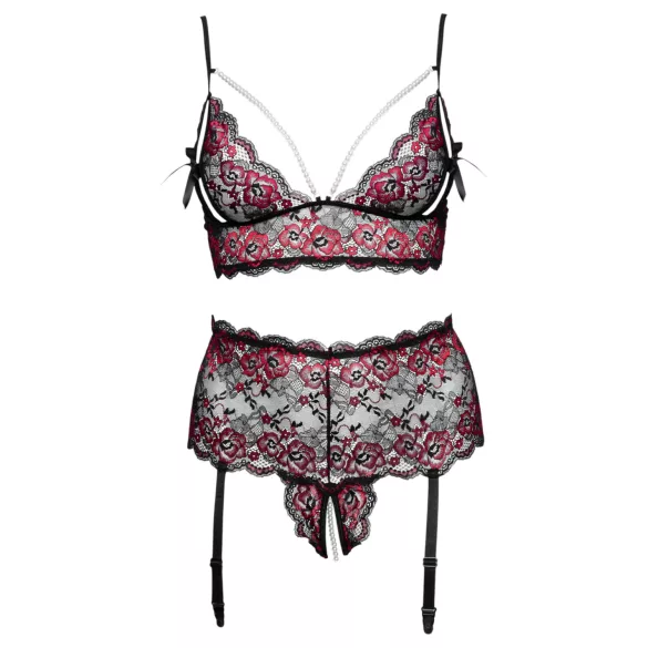 Cottelli Curves - bloemen open bh-set (zwart) - 3XL/4XL