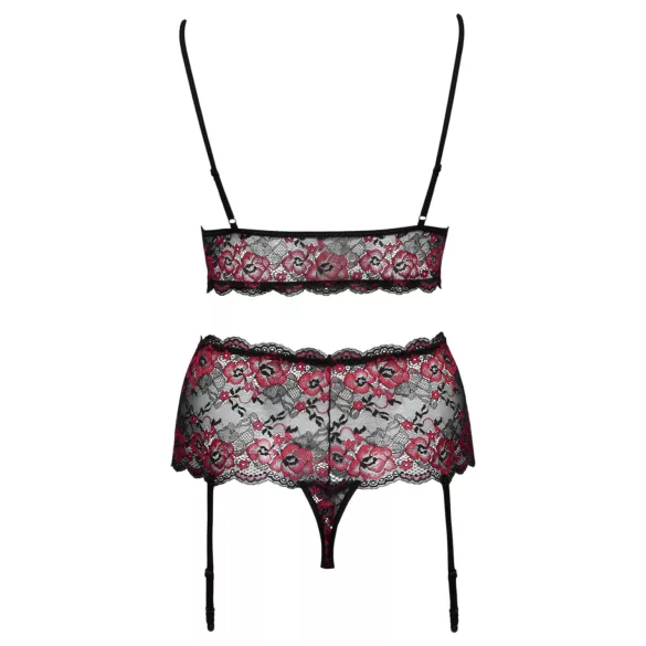 Cottelli Curves - bloemen open bh-set (zwart) - 3XL/4XL