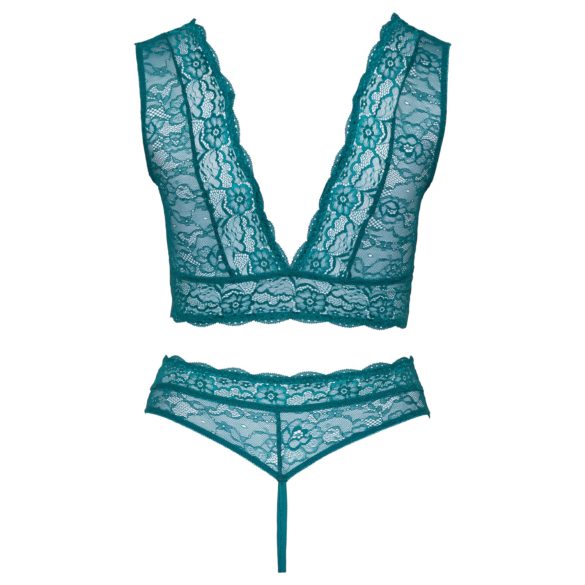 Cottelli Curves - korset kanten lingerieset (blauw) - 2XL