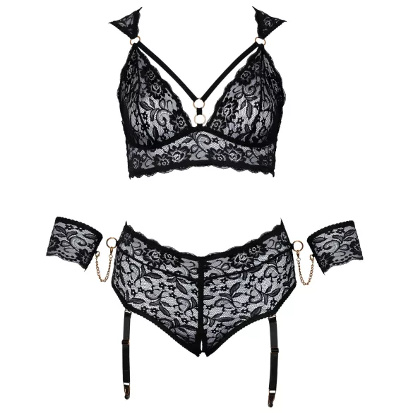 Cottelli Bondage Plus Size - kanten beha set (zwart) - 4XL