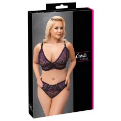 Cottelli Plus Size - doorzichtig patroon BH set (paars)