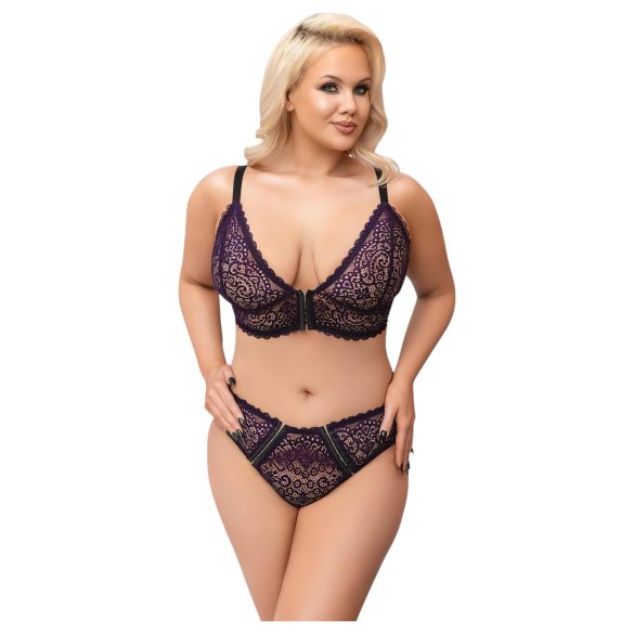 Cottelli Plus Size - doorzichtig patroon BH set (paars)