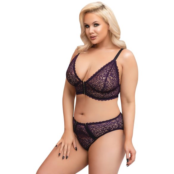 Cottelli Plus Size - doorzichtig patroon BH set (paars)