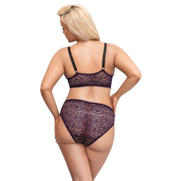 Cottelli Plus Size - doorzichtig patroon BH set (paars)