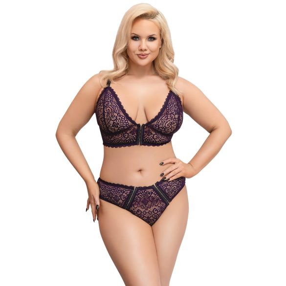 Cottelli Plus Size - doorzichtig patroon BH set (paars) - 2XL