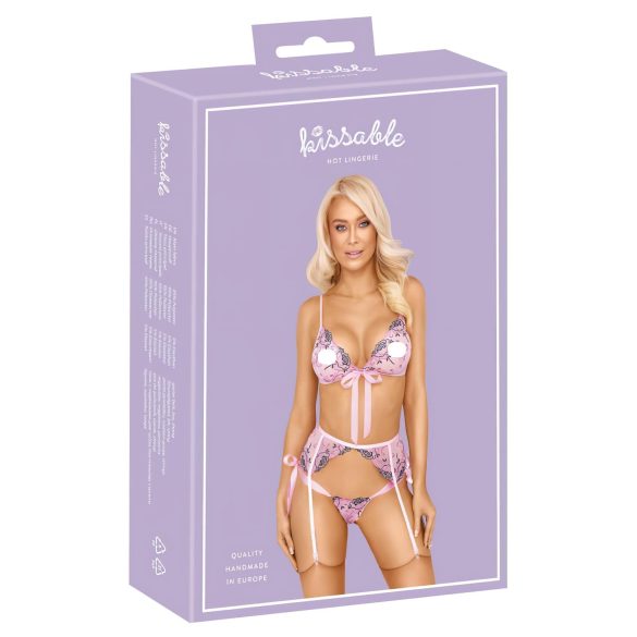 Kissable - lingerie set - geborduurd rozenmotief - roze