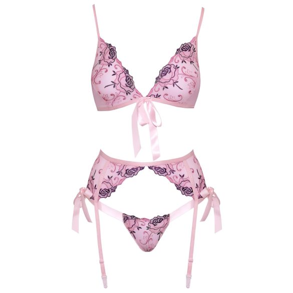 Kissable - lingerie set - geborduurd rozenmotief - roze