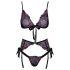 Kissable - Zwart Bh-setje met Roze & Paarse Borduursels - L/XL