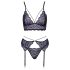 Cottelli - 3-delige kanten lingerie set (zwart-violet) - L