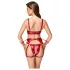 Cottelli Bondage - Glanzend BH-set & polsboeien (rood) - L