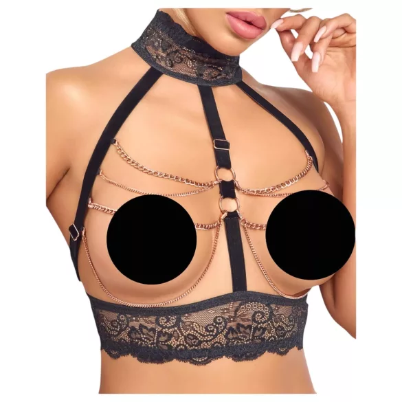 Abierta Fina - open lingerie set met kettingen - zwart - L