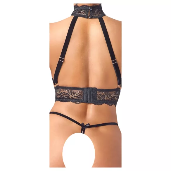 Abierta Fina - open lingerie set met kettingen - zwart - L