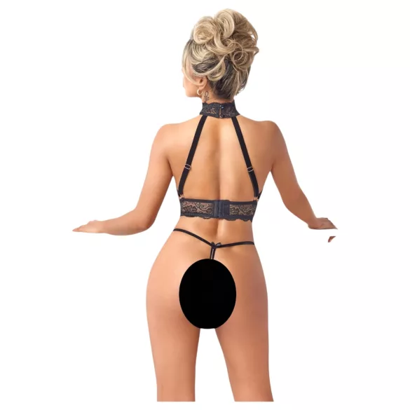 Abierta Fina - open lingerie set met kettingen - zwart - L