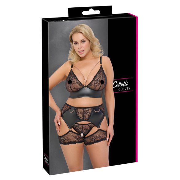 Cottelli Curves - bh set - kant en imitatieleer - zwart - 2XL