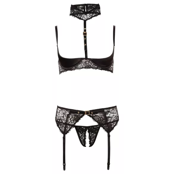 Abierta Fina - Lingerieset met kant - 3-delig - zwart