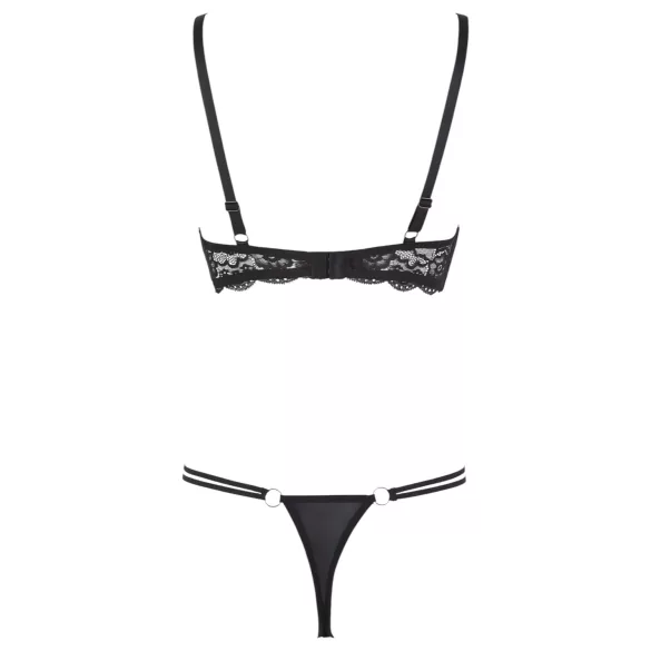 Cottelli - open bh met bandjes en ringen - string - zwart