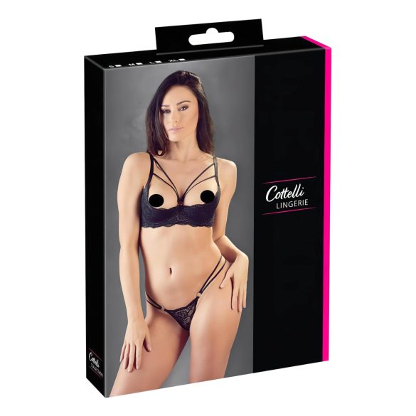 Cottelli - Strappy bh met ring & string (zwart) - 80C/M