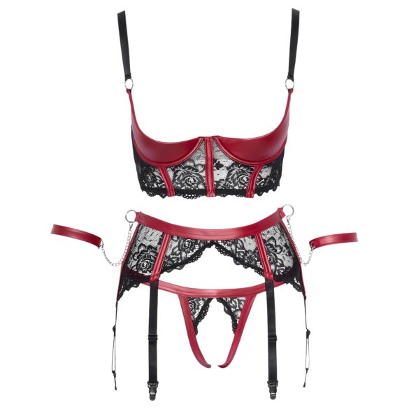 Cottelli Bondage - Bh set met kant - rood - mat - L